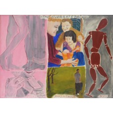 Political Paintings The Over-rated[s] - Pink, Parenthood, Body oil on canvas 650mm x 495mm 45mm pine moulding painted light bluish grey 
