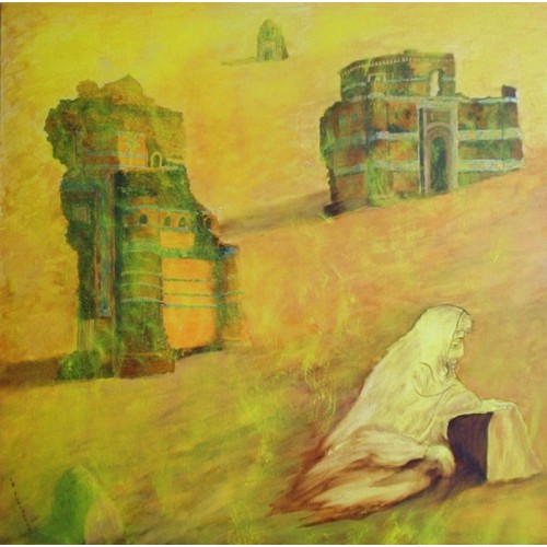 dust  oil on canvas box 505mm x 505mm Framed - 680X680 for Home and Office by artist C K Purandare