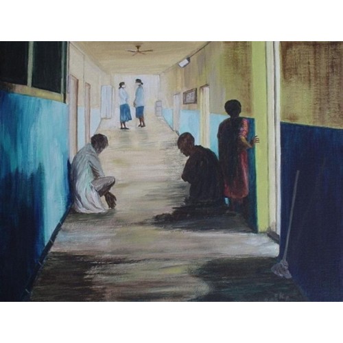 hospital  oil on canvas box 356mm X 254mm Unframed for Home and Office by artist C K Purandare