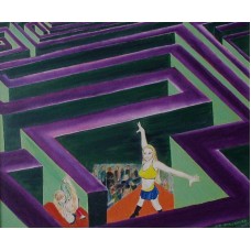 Contemporary Paintings dancing in a maze  oil painting on canvas panel 645mm x 545mm framed,  40mm wide pine moulding painted in light green 