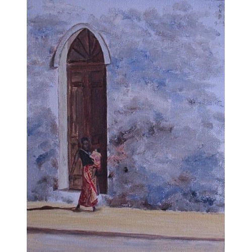 off to work   Oil on Box Canvas 200mm x 250mm Unframed for Home and Office by artist C K Purandare