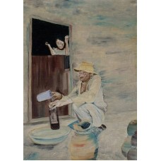Social Paintings the honey - gatherer Oil on Oil paper 492mm x 297 mm Frammed with Glass 