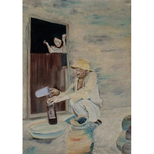the honey - gatherer  Oil on Oil paper 492mm x 297 mm Frammed with Glass for Home and Office by artist C K Purandare