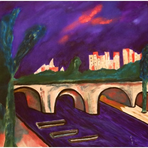 a bridge  Oil on Box Canvas  460 mm x 460 mm Unframed, Ready to Hang for Sale for Home and Office by artist C K Purandare