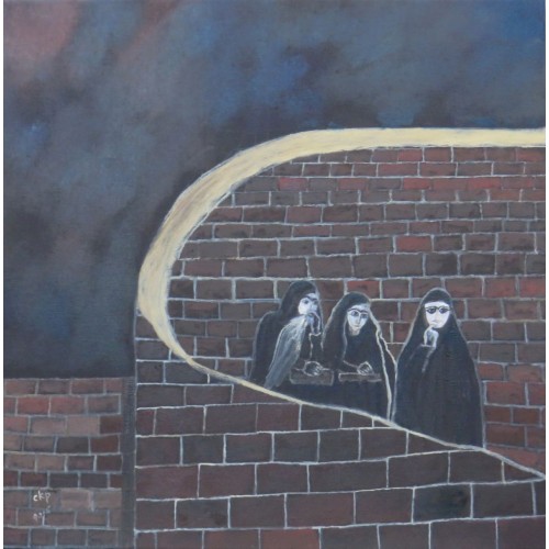 Afghan Girls  Oil on Box Canvas 250mm x 250mm Unframed, Ready to Hang for Home and Office by artist C K Purandare