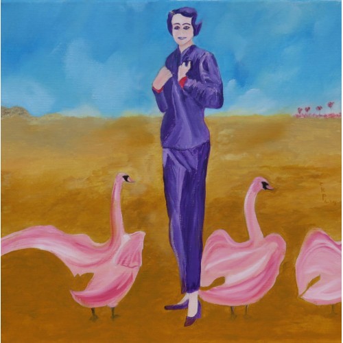 among swans  Oil on Box Canvas 400 mm X 400 mm Unframed, Ready to Hang for Home and Office by artist C K Purandare