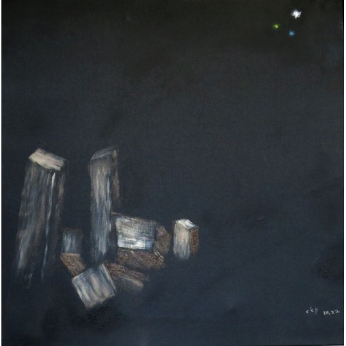 blocks and stars  Oil on Box Canvas 510 mm X 510 mm Unframed, Ready to Hang for Home and Office by artist C K Purandare