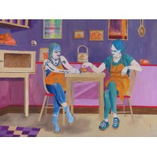Social Paintings café orange Oil on Box Canvas 610 mm X 460 mm Unframed, Ready to Hang Painting for Sale