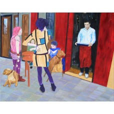 Contemporary Paintings Cafe Oil on Box Canvas 760mm X 510mm  Unframed, Ready to Hang 