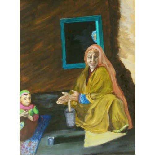 chore  oil on canvas box 230mm x 300mm Unframed for Home and Office by artist C K Purandare