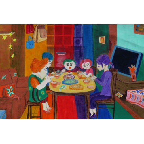 colourful kids  oil on oil Paper 420 mm X 300 mm Unframed for Home and Office by artist C K Purandare