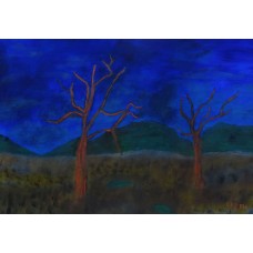 Musings Paintings copper trees in dark Oil on oil Paper 400 mm X 300 mm Unframed 