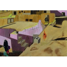 Social Paintings courtyard : a colonial view Oil on oil paper 410mm x 295 mm Unframed 