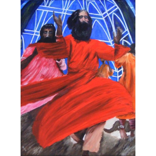 dervishes  Oil on Box Canvas 305 mm X 407 mm Unframed,  Ready to Hang for Sale for Home and Office by artist C K Purandare