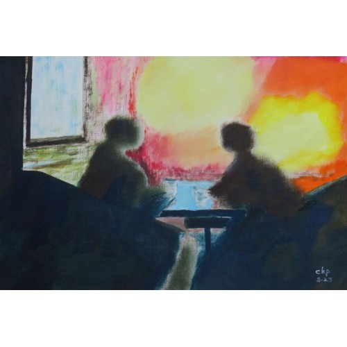 Discussion  Oil on oil Paper 430 mm X 300 mm Unframed for Home and Office by artist C K Purandare