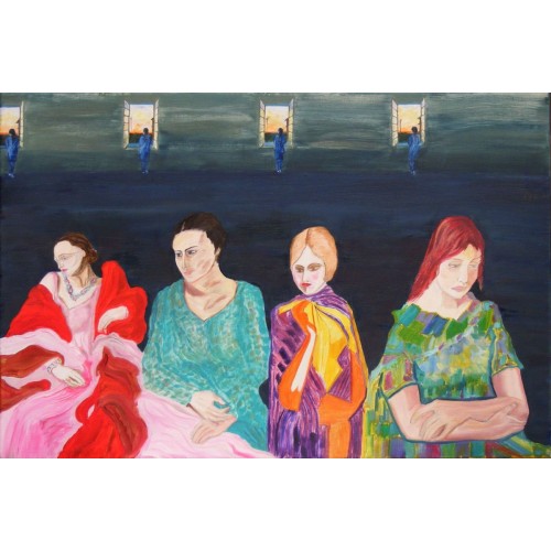 four women  Oil on Box Canvas 760 mm X 610 mm Unframed,  Ready to Hang for Home and Office by artist C K Purandare
