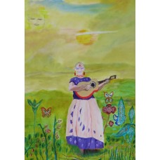 Portrait Paintings guitar girl Oil on oil Paper 430 mm X 300 mm Unframed 