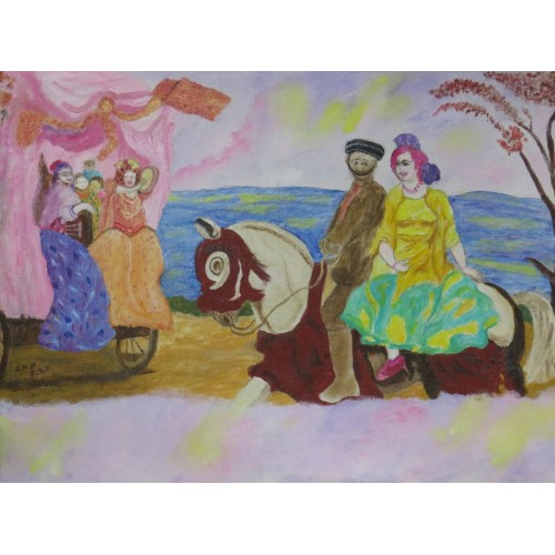 a happy ride  Oil on Box Canvas 400 mm X 300 mm Unframed, Ready to Hang for Sale for Home and Office by artist C K Purandare