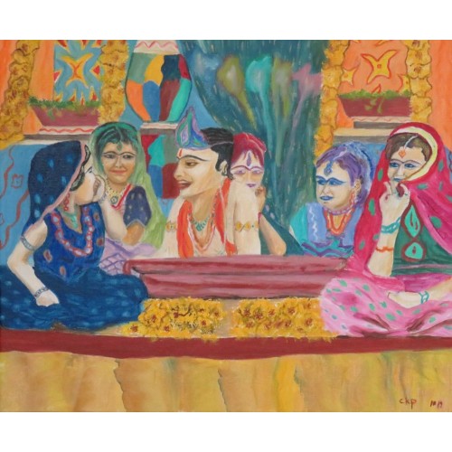 Krishna – an eternal celebration  Oil on Box Canvas 300 mm X 250 mm Framed with non-reflective glass for Home and Office by artist C K Purandare