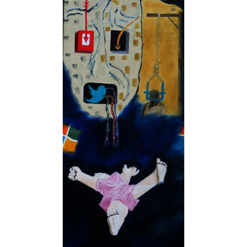 login not required for dreams  Oil on Box Canvas 300 mm X 600 mm Unframed, Ready to Hang for Sale for Home and Office by artist C K Purandare