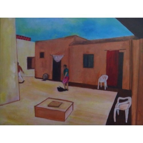 courtyard  Oil on Canvas 300 mm X 230 mm Framed with non-reflective glass for Home and Office by artist C K Purandare