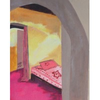 a pink and yellow room