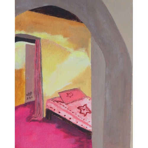 a pink and yellow room Oil on Box Canvas 250mm x 200mm Unframed for Home and Office by artist C K Purandare a pink and yellow room Oil on Box Canvas 250mm x 200mm Unframed for Home and Office by artist C K Purandare