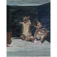 Allegory Paintings of mice and men Oil on Canvas Panel 355 mm X  455 mm Framed 