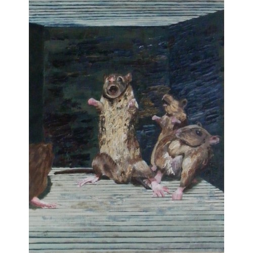 of mice and men  Oil on Canvas Panel 355 mm X  455 mm Framed for Home and Office by artist C K Purandare