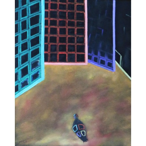 crawl into a pigeonhole  Oil on Box Canvas 410 mm X 520 mm Unframed, Ready to Hang for Sale for Home and Office by artist C K Purandare