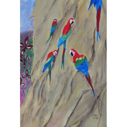 rock climbers  Oil on oil Paper 300 mm X 400 mm Unframed for Home and Office by artist C K Purandare