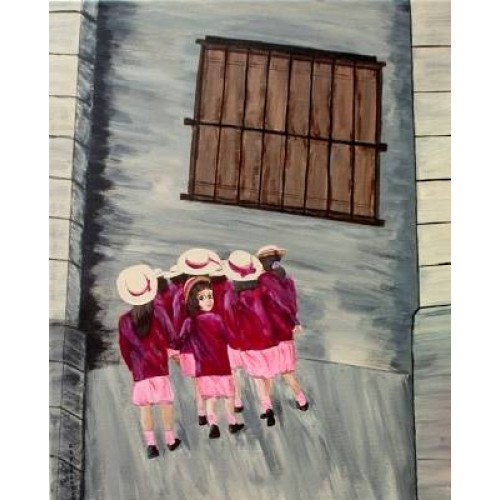 school  acrylic on box canvas 400mm x 505mm Unframed, Ready to Hang for Home and Office by artist C K Purandare