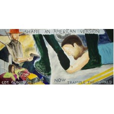 Political Paintings shame an american version Oil painting on hardboard 1300mm x 690mm 45mm pine moulding painted light purple 