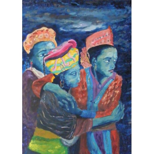 solidarity  oil on canvas 250mm x 350mm Unframed for Home and Office by artist C K Purandare