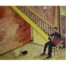Portrait Paintings the accordion player Oil on Box Canvas 610 mm X 510 mm Unframed, Ready to Hang 