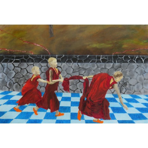 Three boys  Oil on oil Paper 430 mm X 300 mm Unframed for Home and Office by artist C K Purandare