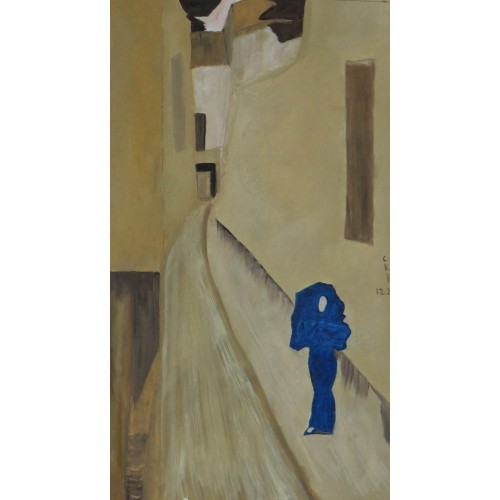 woman in blue  Oil on oil Paper 225 mm X 360 mm Unframed for Home and Office by artist C K Purandare
