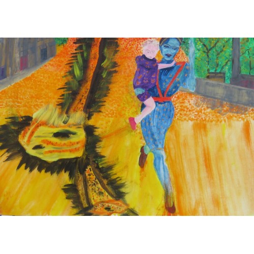 woman and child  Oil on Oil Paper 430mm X 230mm Unframed for Home and Office by artist C K Purandare