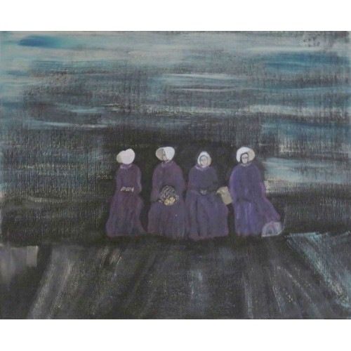 women on the edge  Oil on Box Canvas 310 mm X 260 mm Unframed, Ready to Hang for Sale for Home and Office by artist C K Purandare